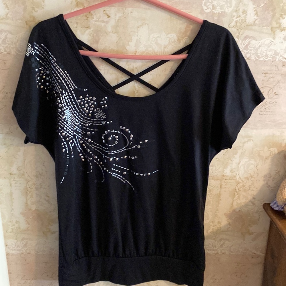 F.A.N.G Black Gemmed Short sleeve shirt